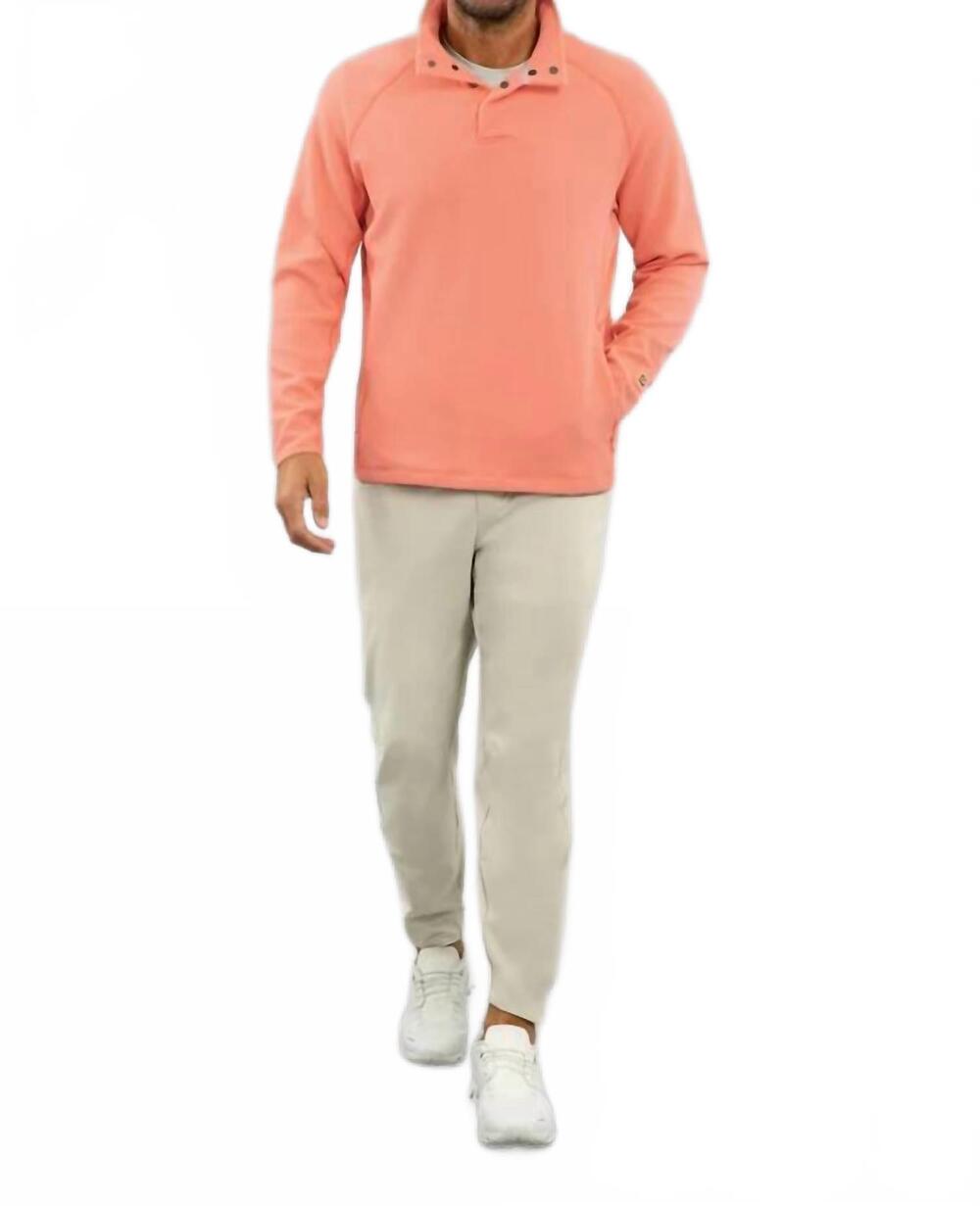 NEW IBKUL waffle knit 1/4 snap pullover sweatshirt in peach heather